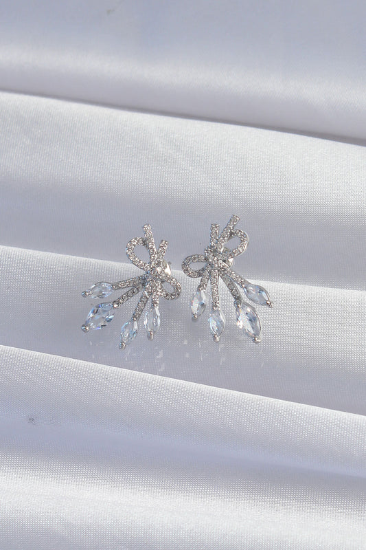 Brass Silver Color Zircon Stone Bow Earring