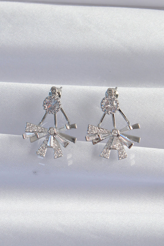 Brass Silver Color Zircon Stone Flat Bow Model Earrings