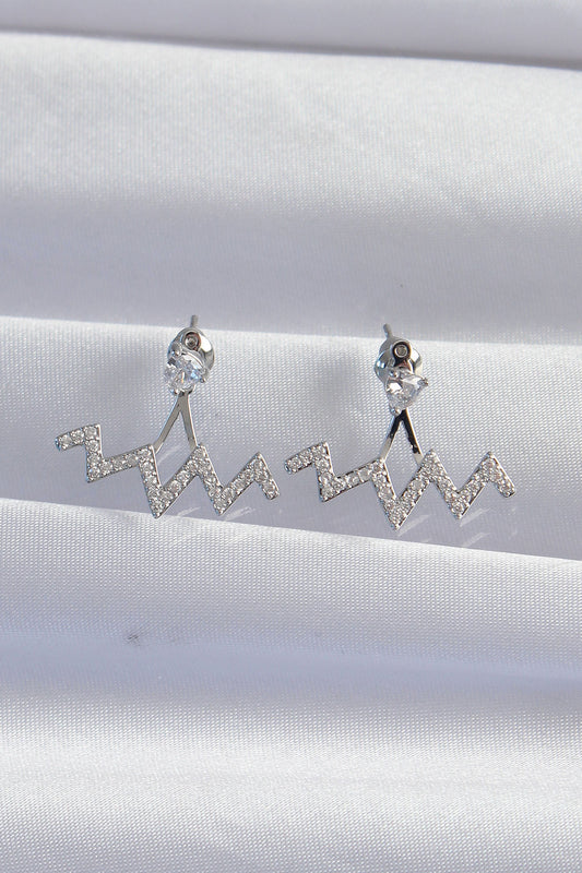 Brass Silver Color Zircon Stone Zigzag Earrings