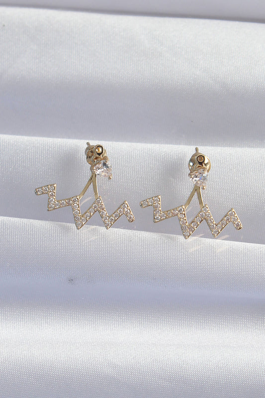 Brass Gold Color Zircon Stone Zigzag Earrings