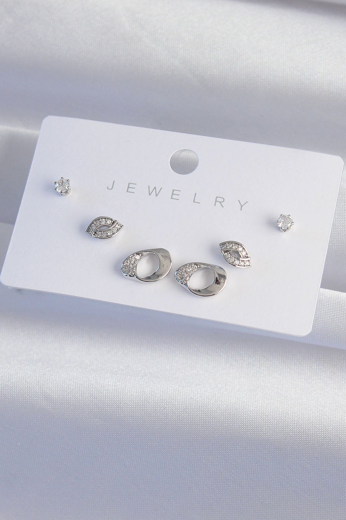 Brass Silver Color Zircon Stone Leaf Model Earring Set