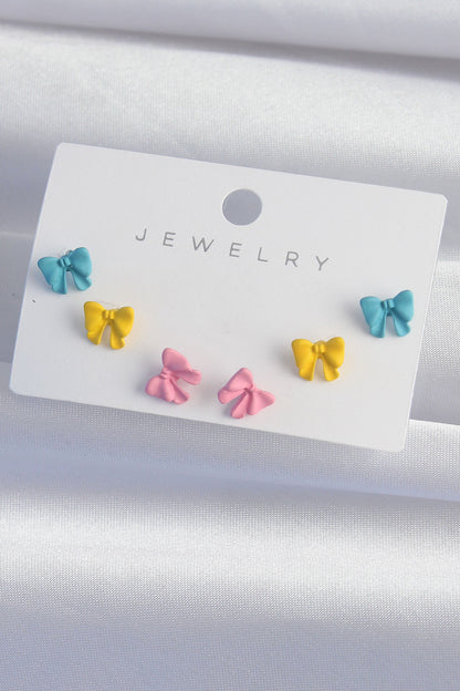 Brass Colorful Enamel Minimal Bow Earring Set