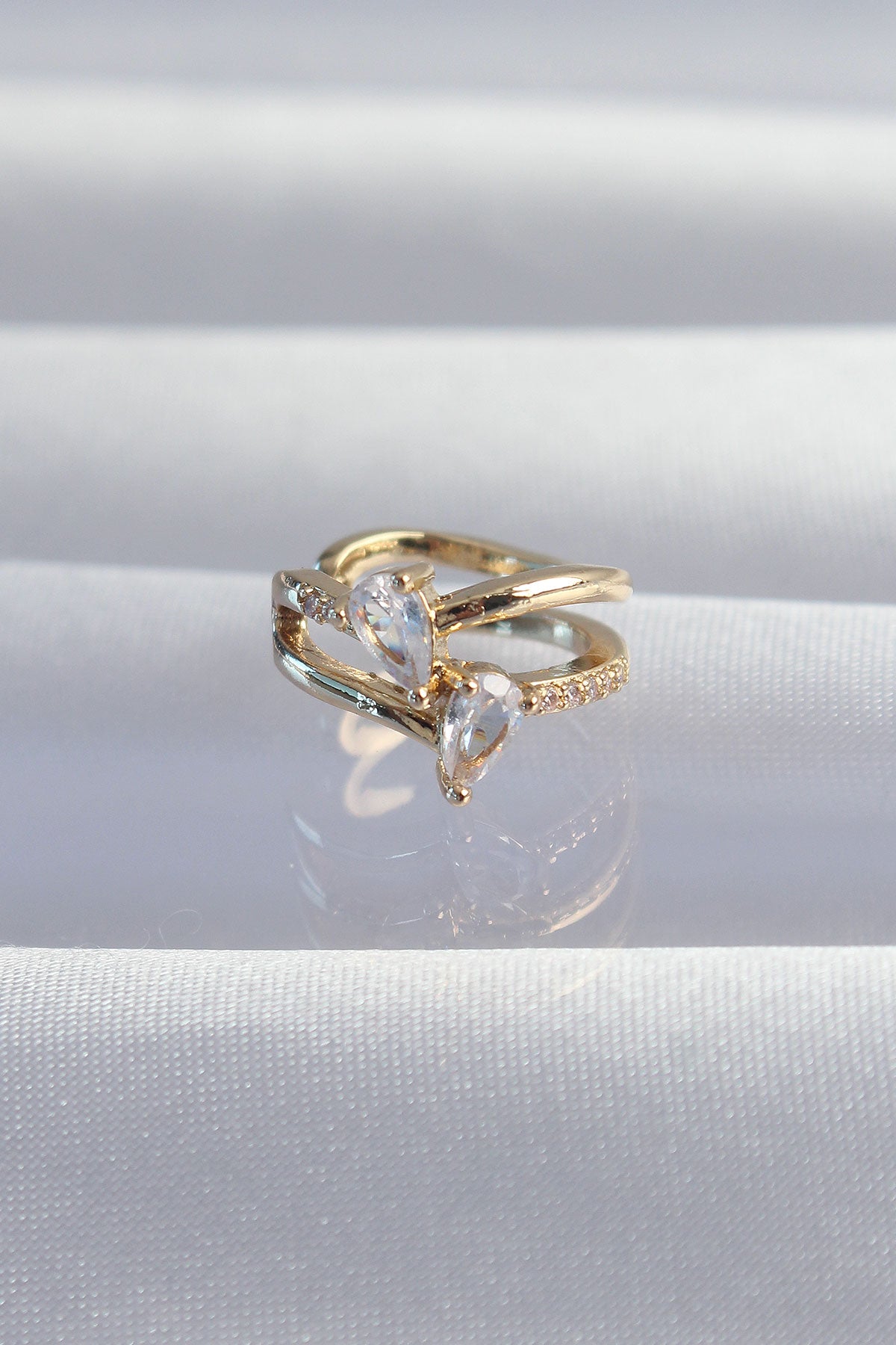 Brass Gold Color Zircon Stone Drop Earcuff Earrings