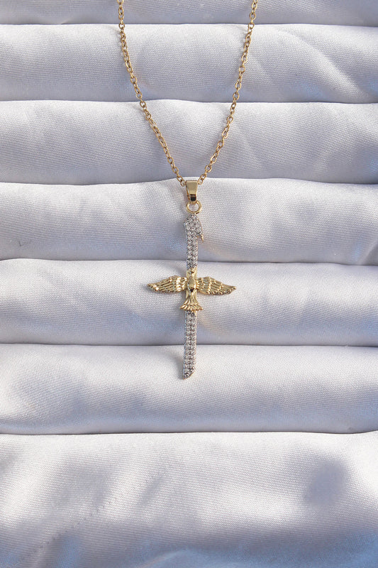 316L Steel Chain Gold Color Zircon Stone Phoenix Necklace