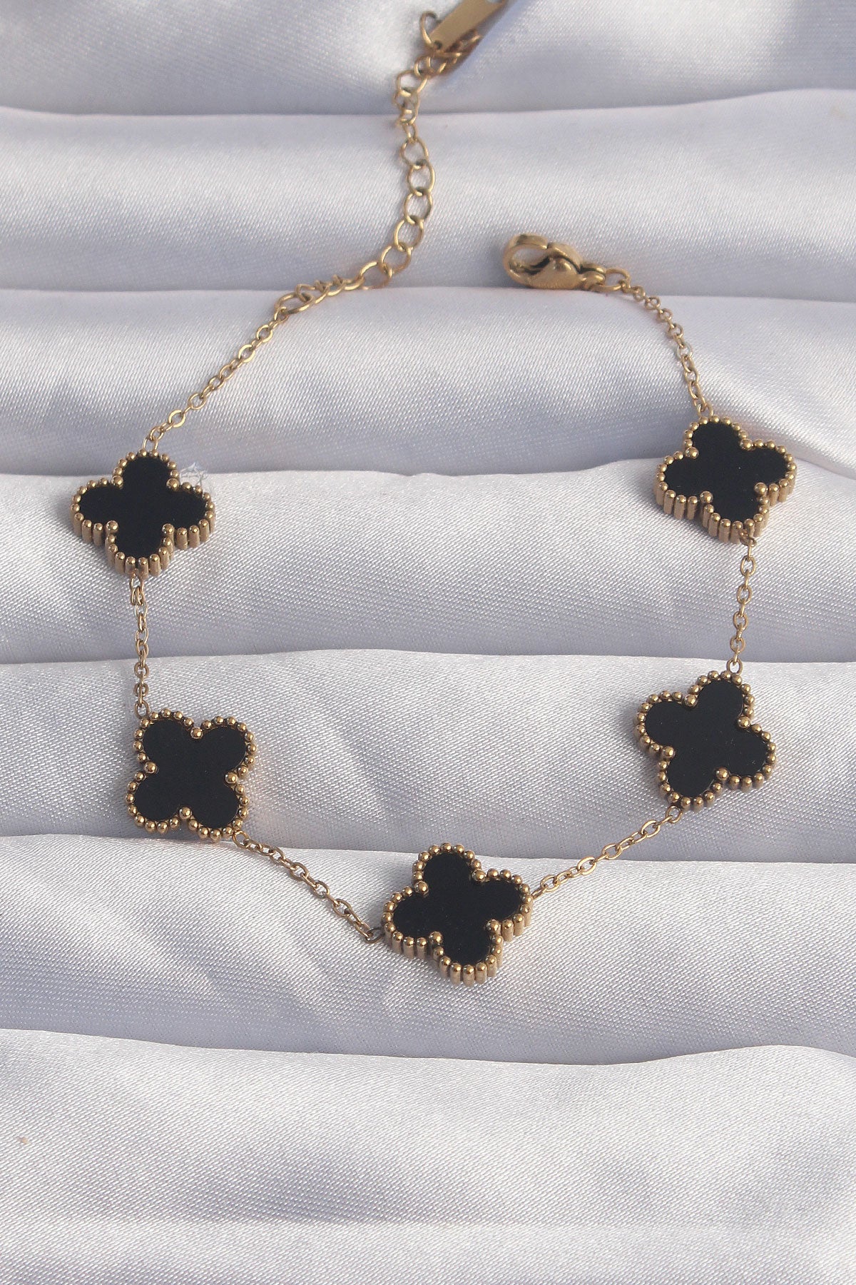 316L Steel Gold Color Black Enamel Clover Bracelet