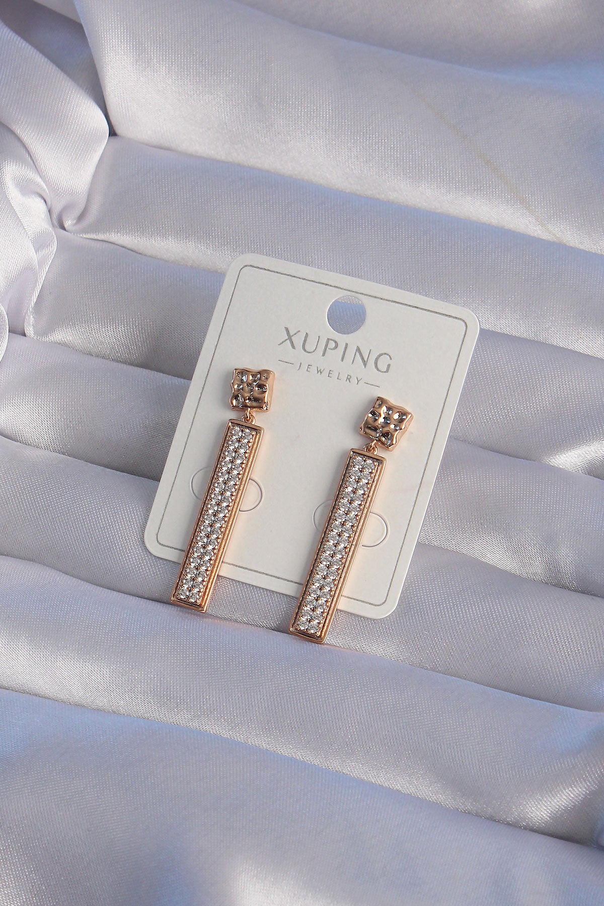 XUPING Rose Color Zircon Stone Waterway Earrings