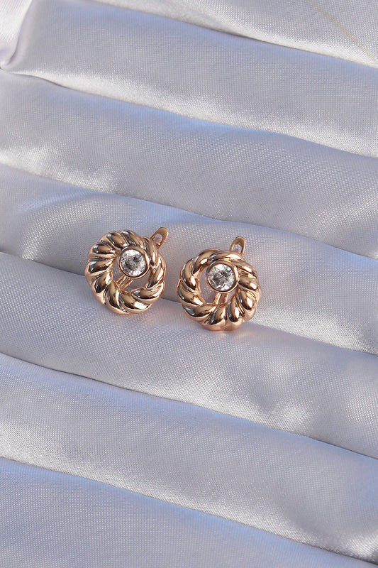 XUPING Rose Color Oval Zircon Stone Spiral Model Earrings