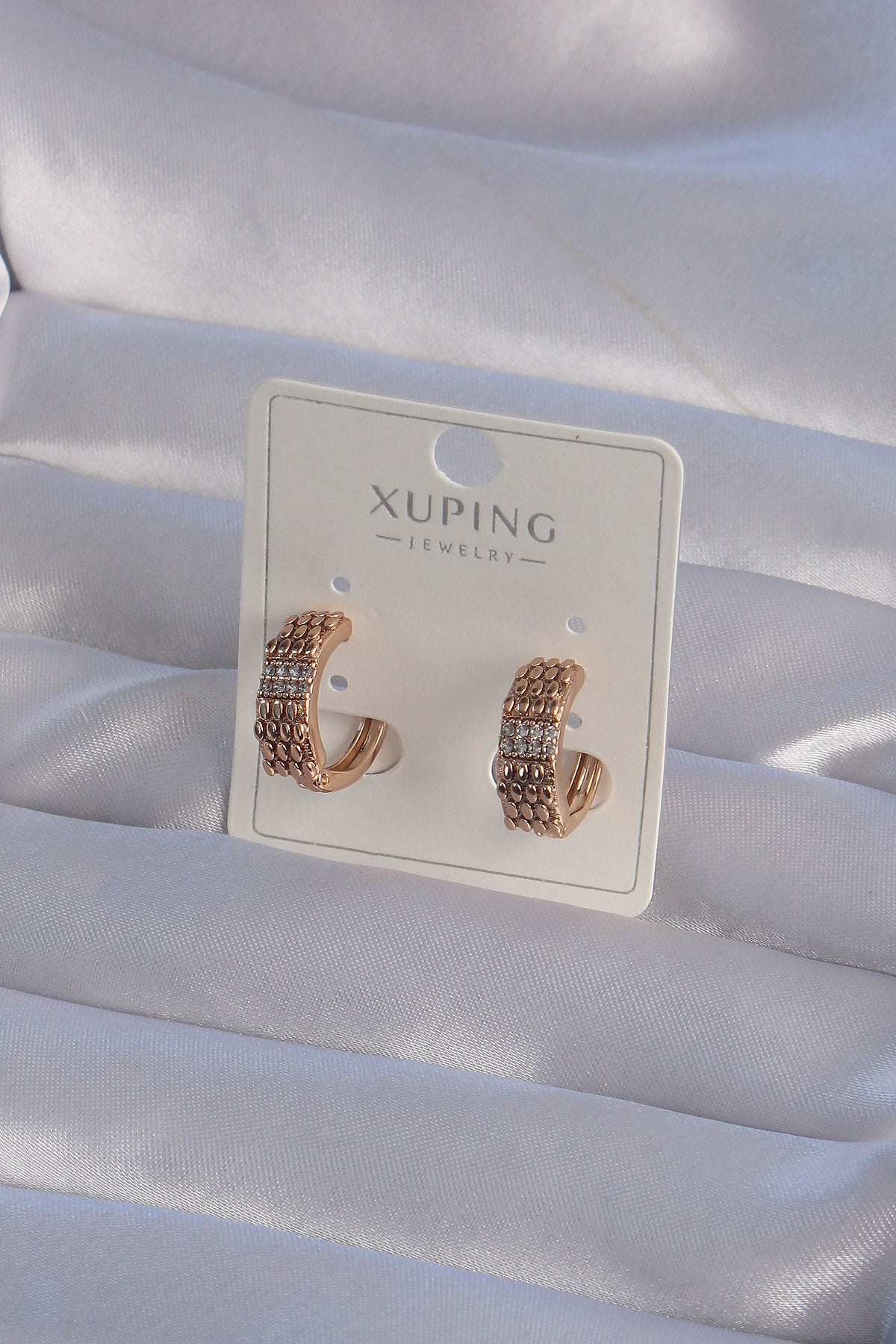 XUPING Rose Color Zircon Stone Embroidered Hoop Earrings