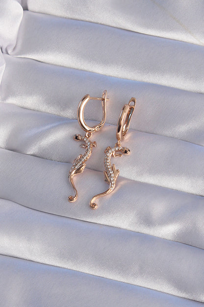 XUPING Rose Color Zircon Stone Lizard Model Hoop Earrings