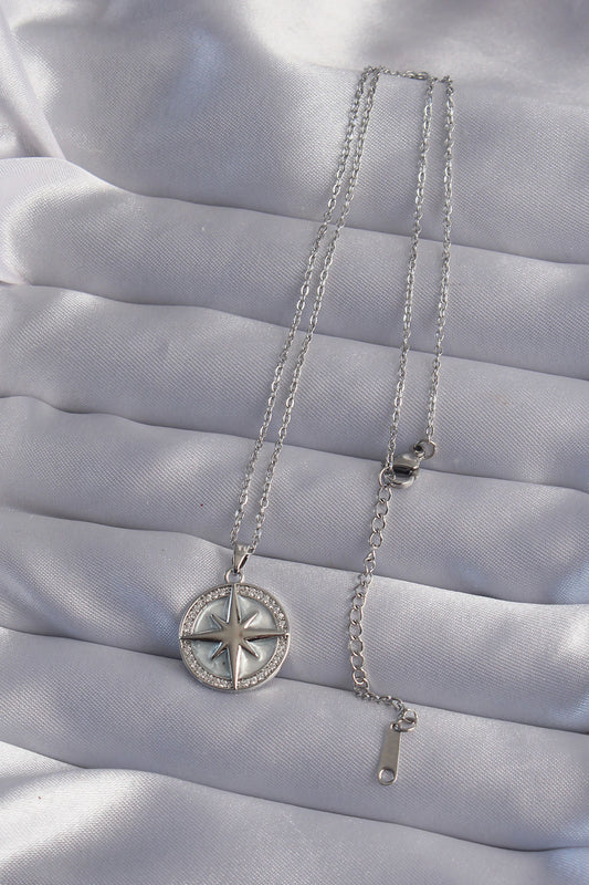 316L Steel Chain Silver Color Zircon Stone Polar Star Necklace