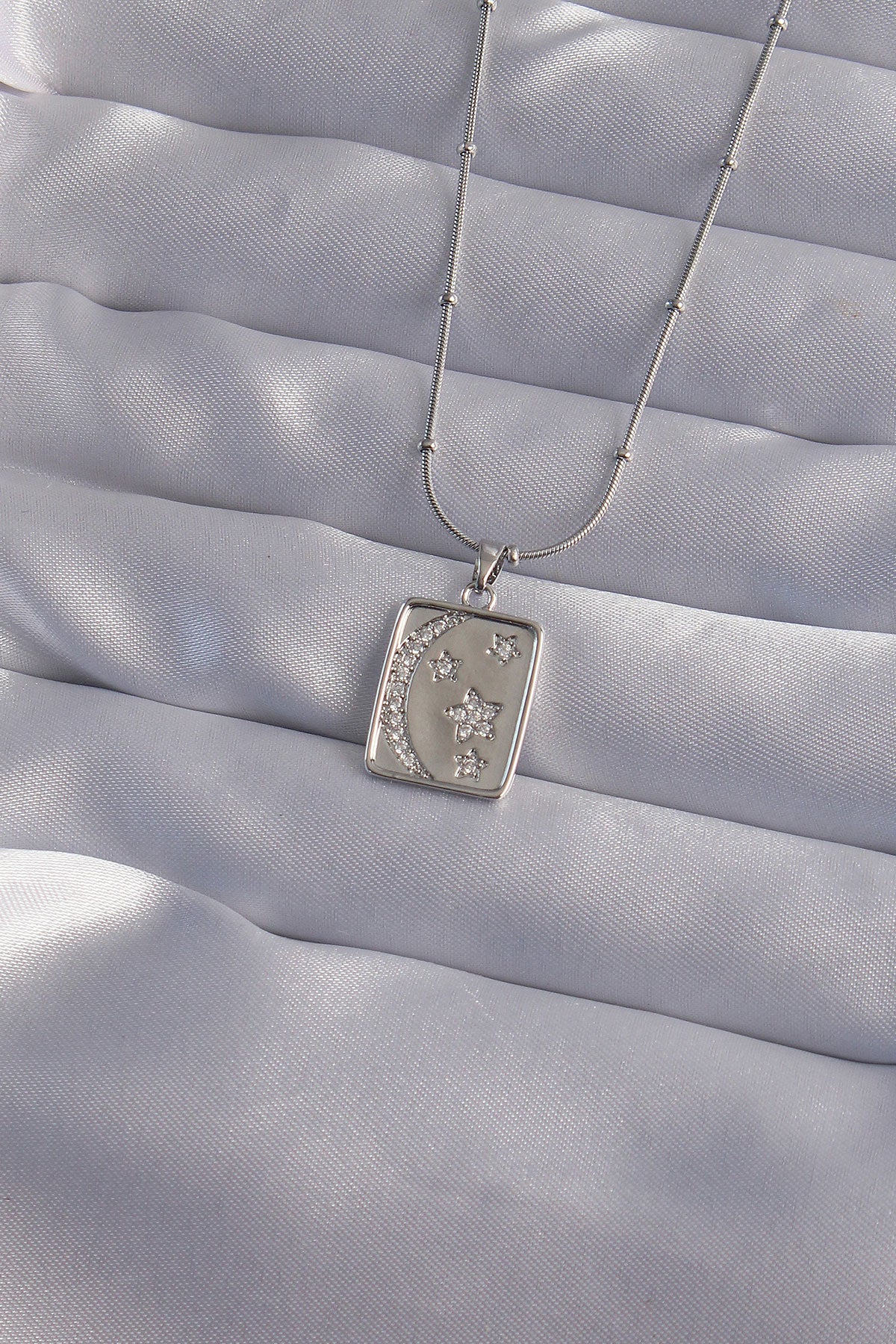 316L Steel Chain Silver Color Zircon Stone Crescent Star Figured Tarot Necklace