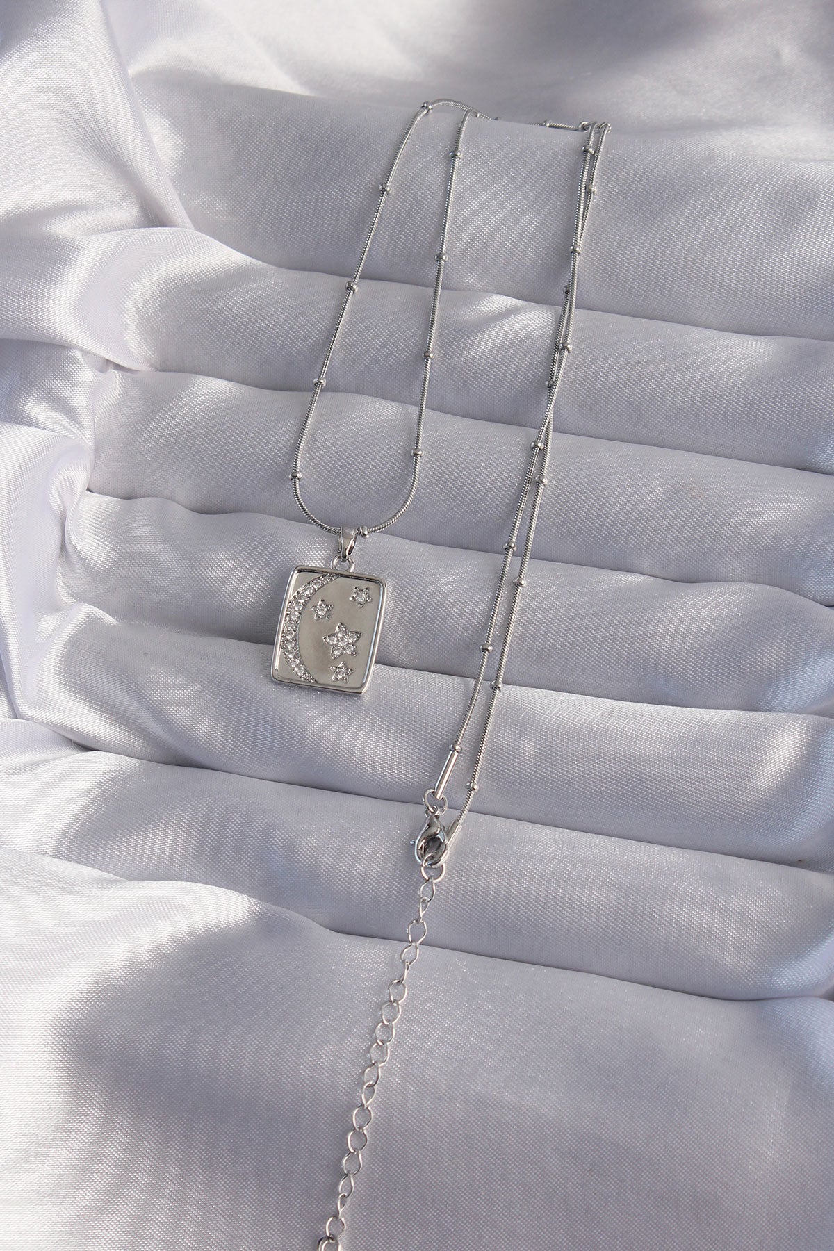 316L Steel Chain Silver Color Zircon Stone Crescent Star Figured Tarot Necklace