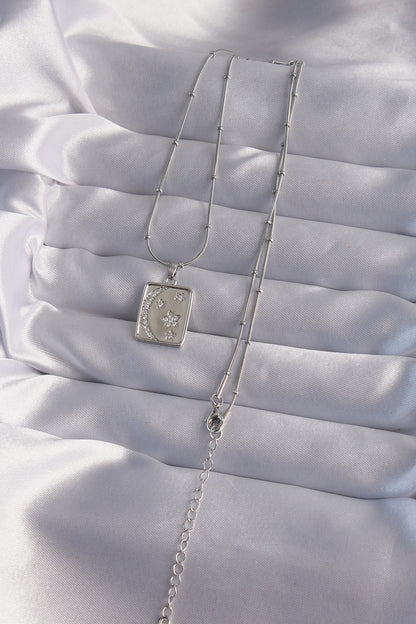 316L Steel Chain Silver Color Zircon Stone Crescent Star Figured Tarot Necklace