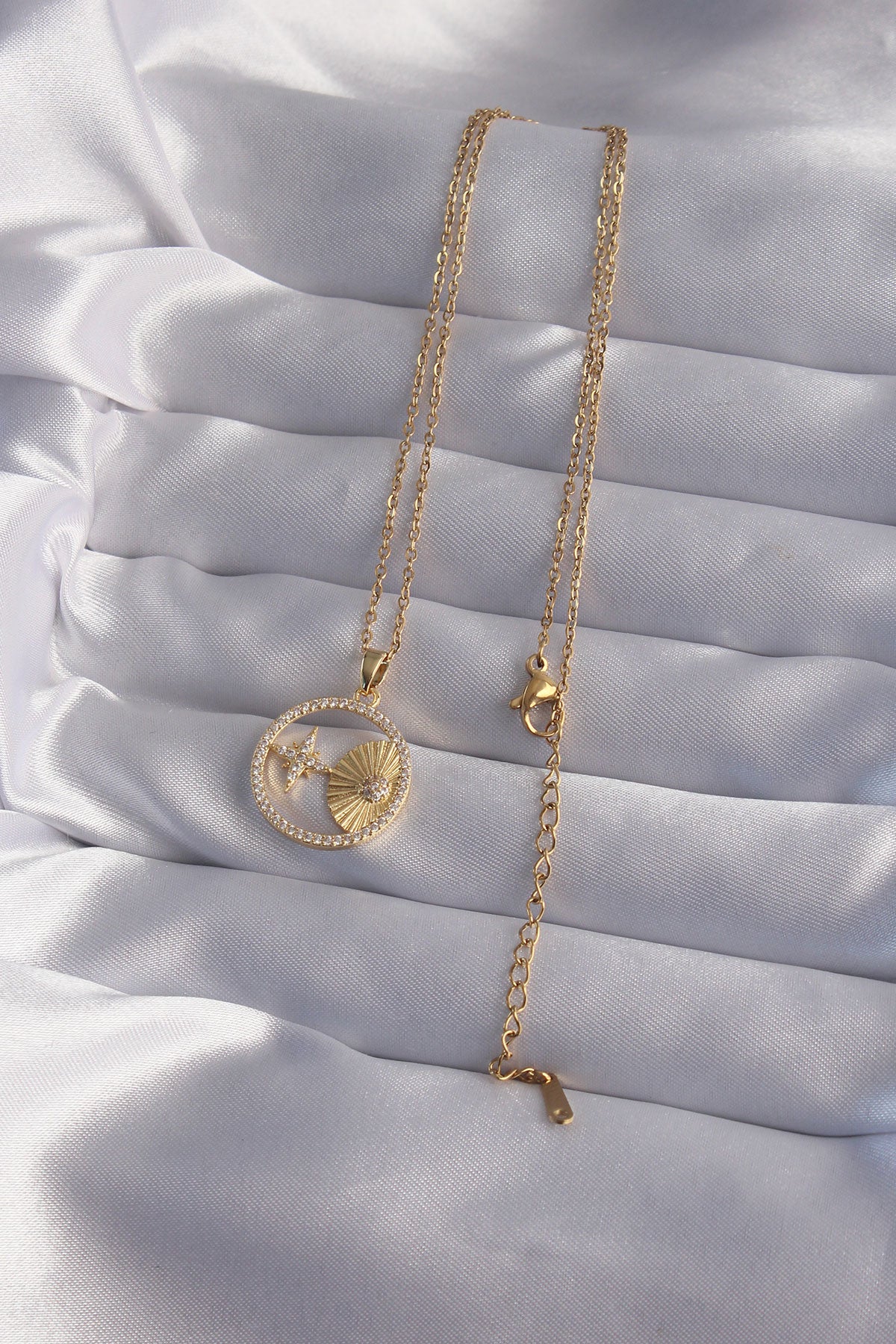 316L Steel Chain Gold Color Zircon Stone Star Figured Oval Necklace