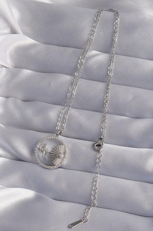 316L Steel Chain Silver Color Zircon Stone Star Figured Oval Necklace