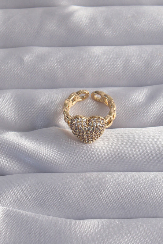 Brass Adjusted Gold Color Zircon Stone Domed Heart Ring