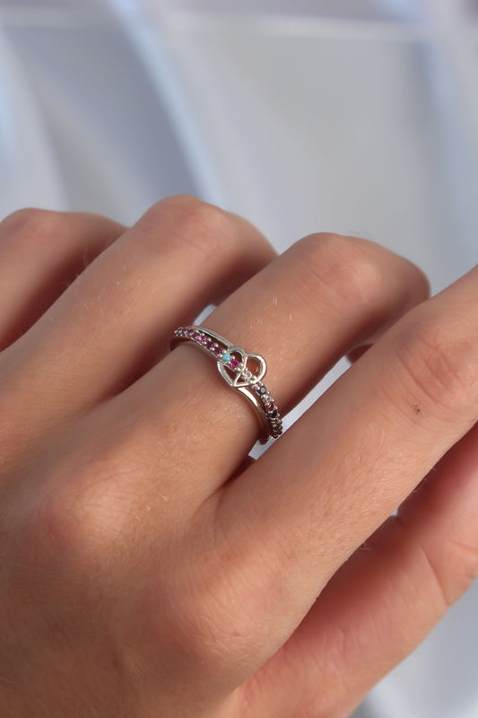 Brass Silver Color Colorful Zircon Stone Adjustable Ring