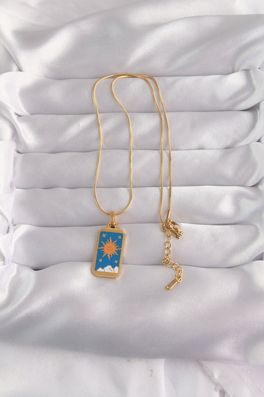 316L Steel Gold Color Blue Enamel Sun Model Tarot Necklace