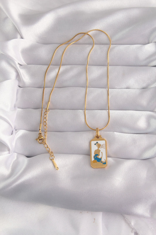 316L Steel Gold Color White Enamel Girl Figure Tarot Necklace