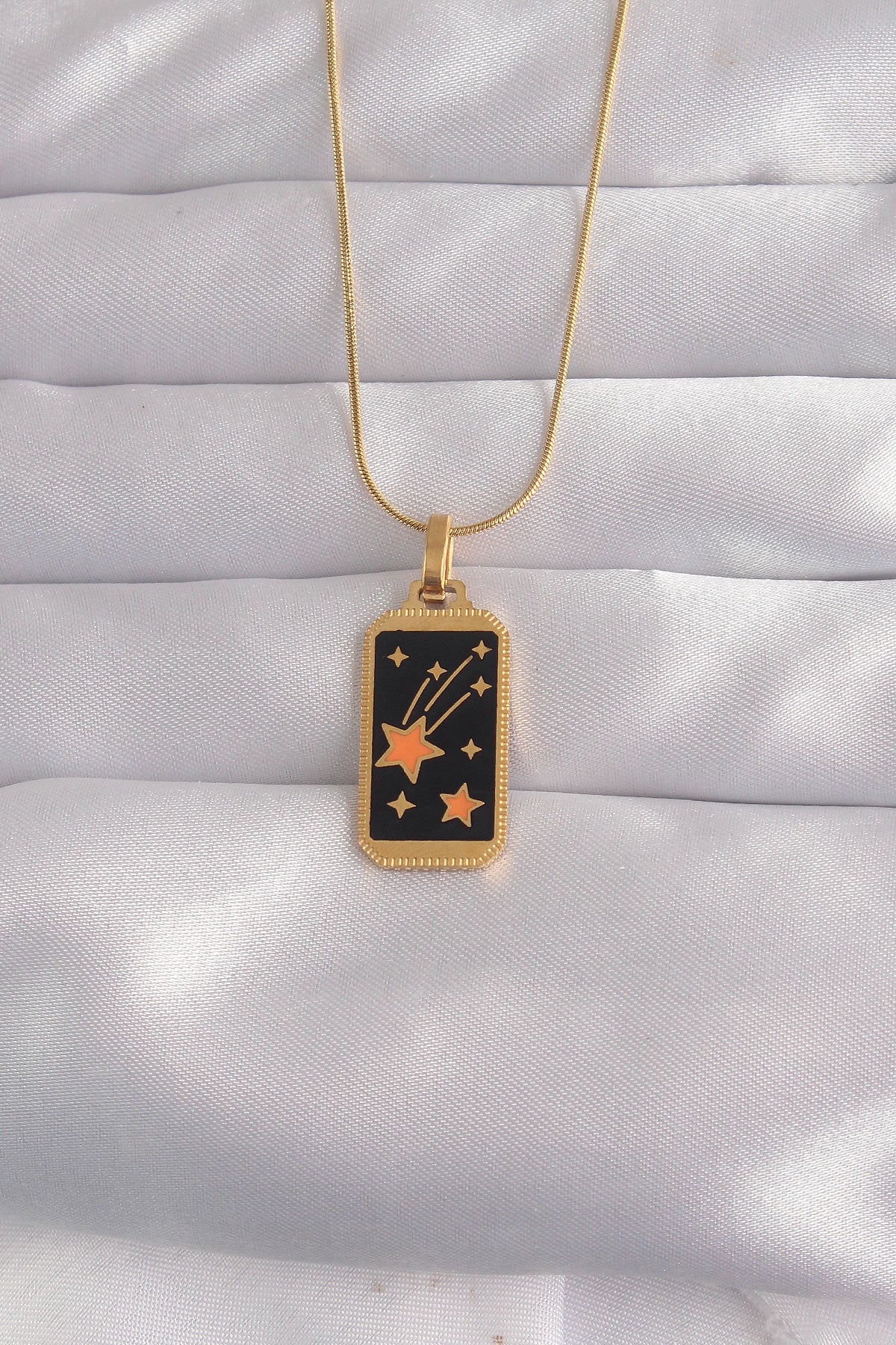 316L Steel Gold Color Black Enamel Star Figure Tarot Necklace