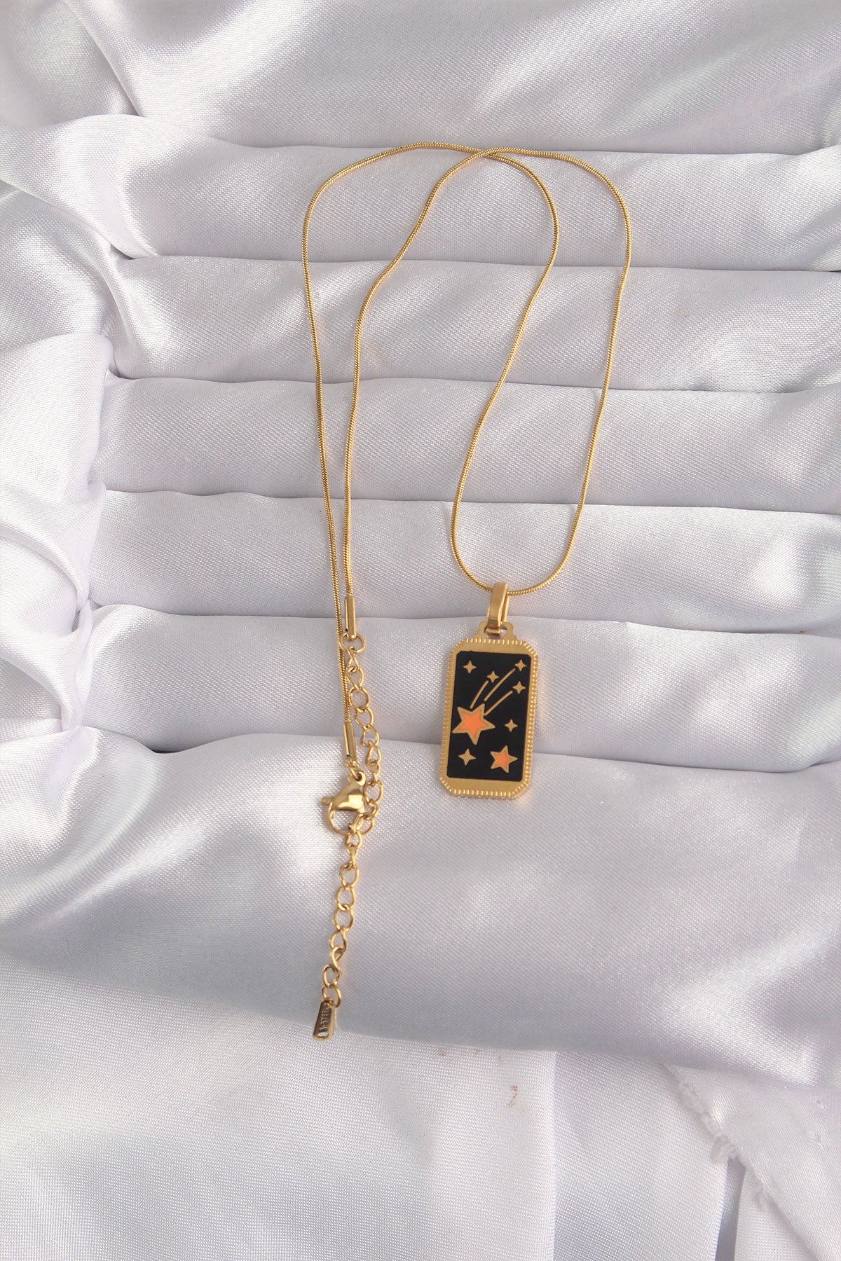 316L Steel Gold Color Black Enamel Star Figure Tarot Necklace