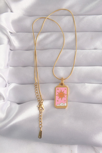 316L Steel Gold Color Pink Enamel Sun Model Tarot Necklace