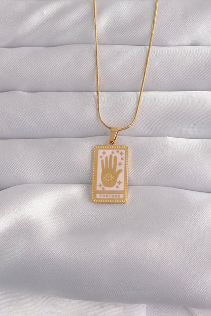 316L Steel Gold Color Pink Enameled Hand Figure Tarot Necklace