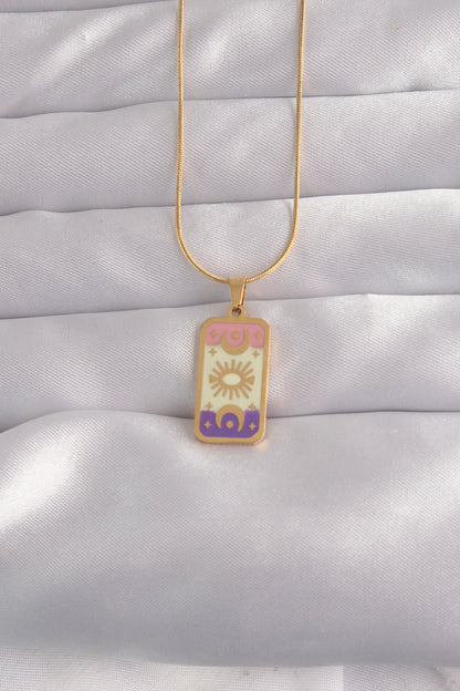 316L Steel Gold Color Mixed Enamel Moon Figure Tarot Necklace