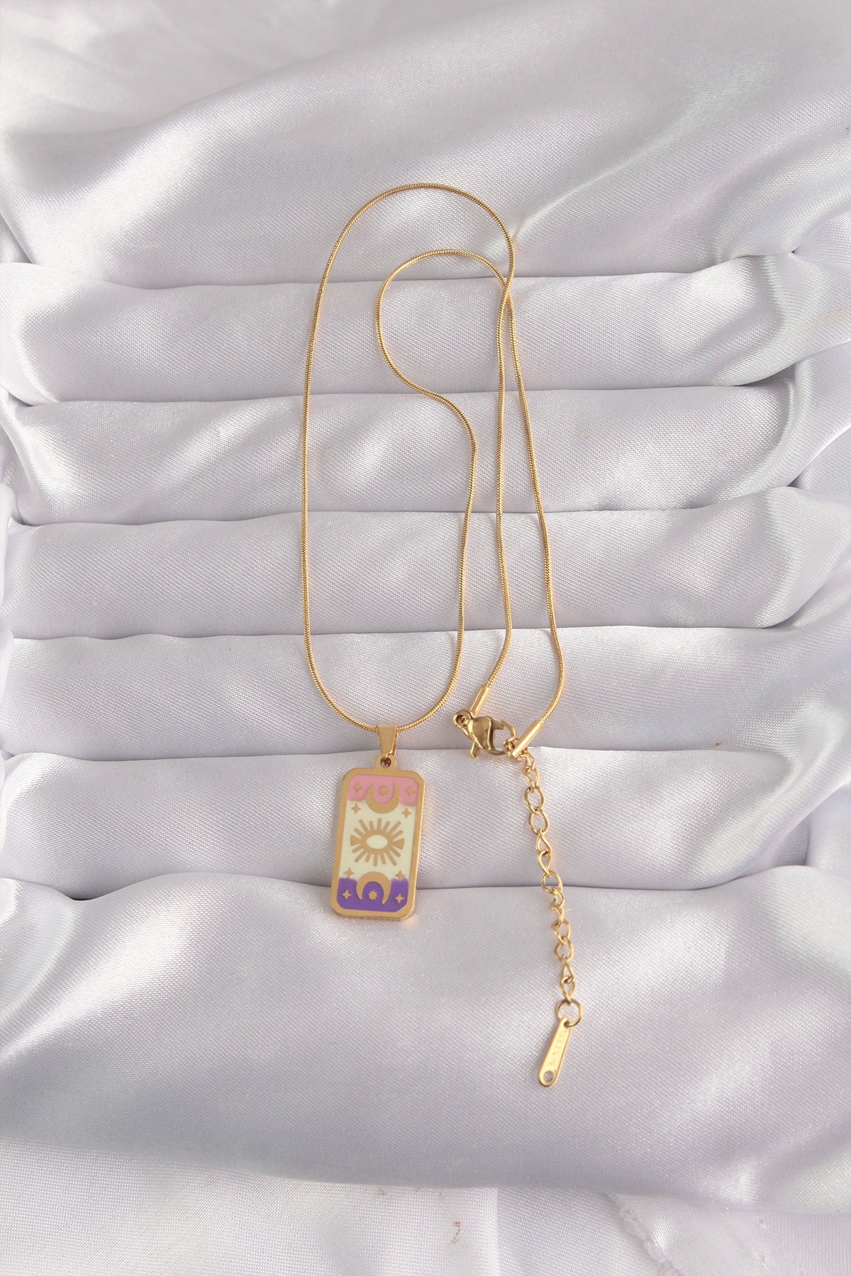 316L Steel Gold Color Mixed Enamel Moon Figure Tarot Necklace