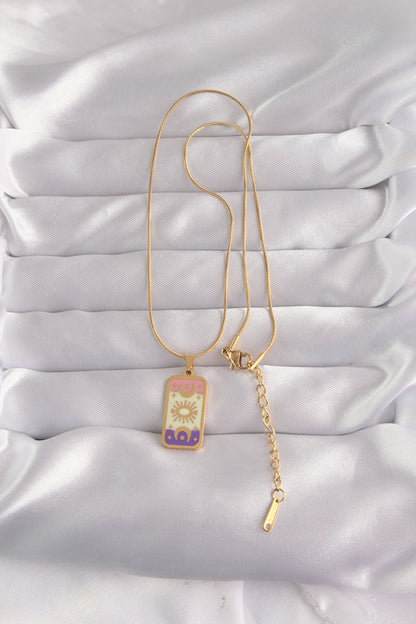 316L Steel Gold Color Mixed Enamel Moon Figure Tarot Necklace