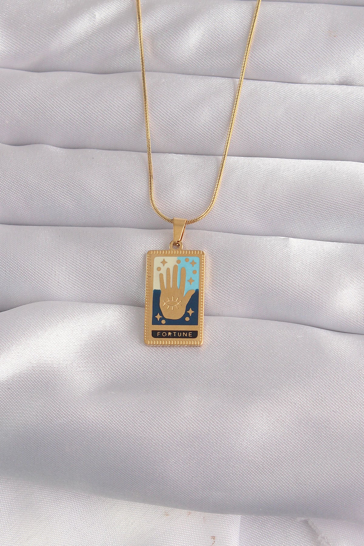 316L Steel Gold Color Mixed Enamel Hand Figure Tarot Necklace