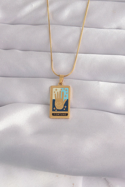 316L Steel Gold Color Mixed Enamel Hand Figure Tarot Necklace