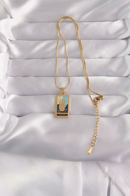 316L Steel Gold Color Mixed Enamel Hand Figure Tarot Necklace