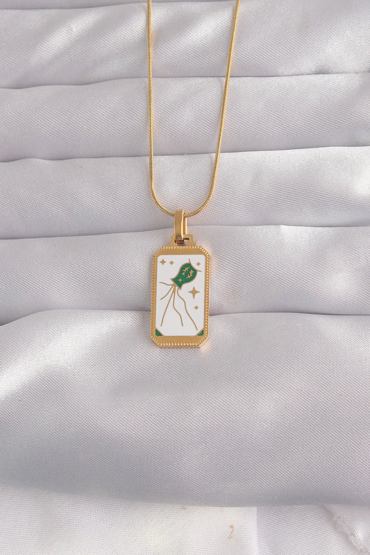 316L Steel Gold Color White Enamel Tarot Necklace
