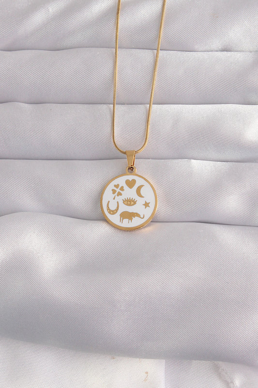 316L Steel Gold Color White Enamel Mixed Figured Tarot Necklace