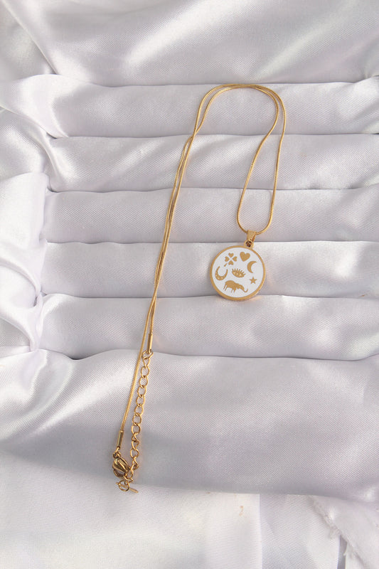 316L Steel Gold Color White Enamel Mixed Figured Tarot Necklace