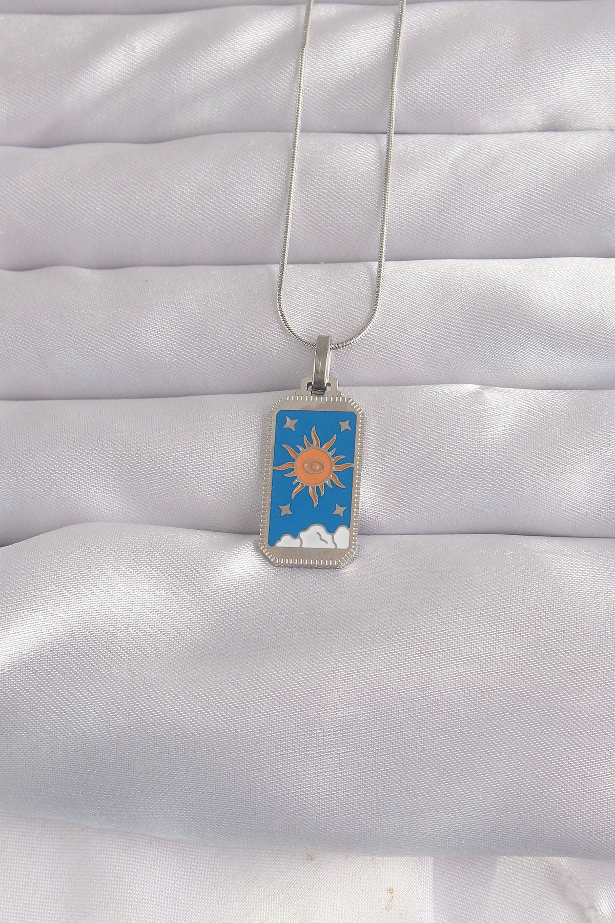 316L Steel Silver Color Blue Enamel Sun Model Tarot Necklace