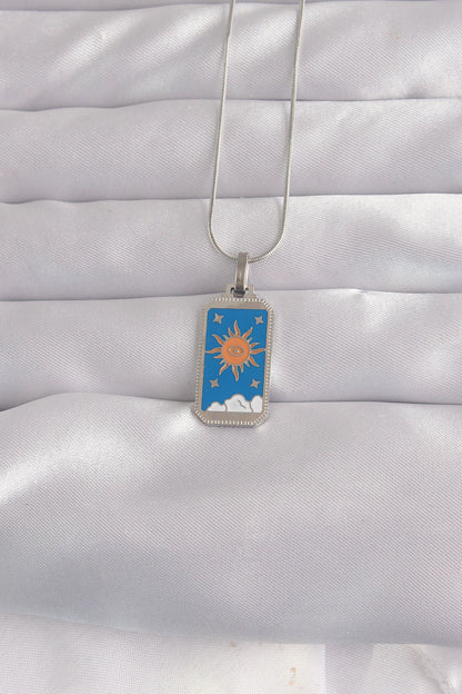 316L Steel Silver Color Blue Enamel Sun Model Tarot Necklace
