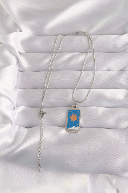 316L Steel Silver Color Blue Enamel Sun Model Tarot Necklace