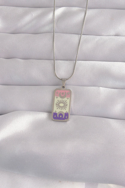 316L Steel Silver Color Mixed Enamel Moon Figure Tarot Necklace