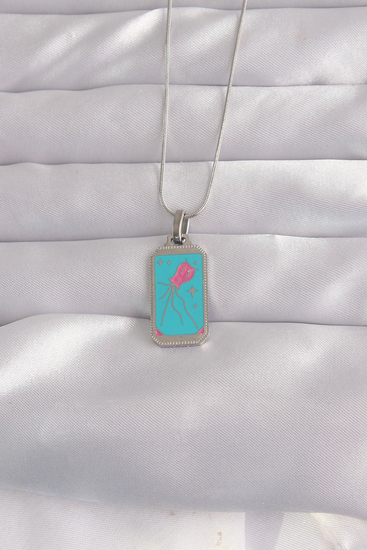 316L Steel Silver Color Blue Enamel Tarot Necklace