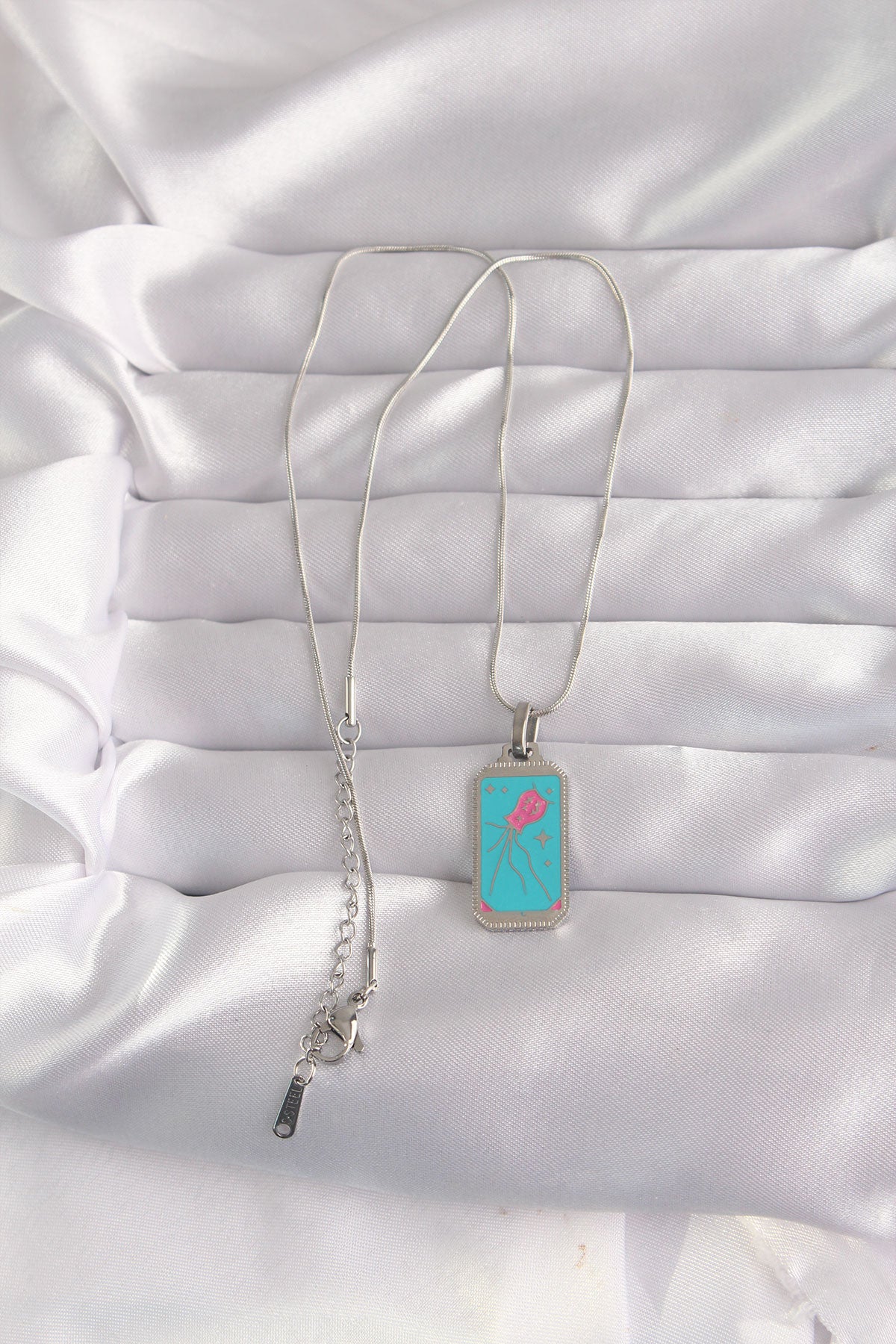 316L Steel Silver Color Blue Enamel Tarot Necklace
