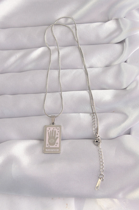 316L Steel Silver Color Pink Enameled Hand Figure Tarot Necklace