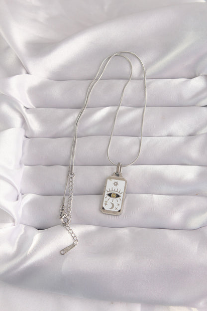 316L Çelik Gümüş Renk Beyaz Mineli Göz Figür Tarot Kolye