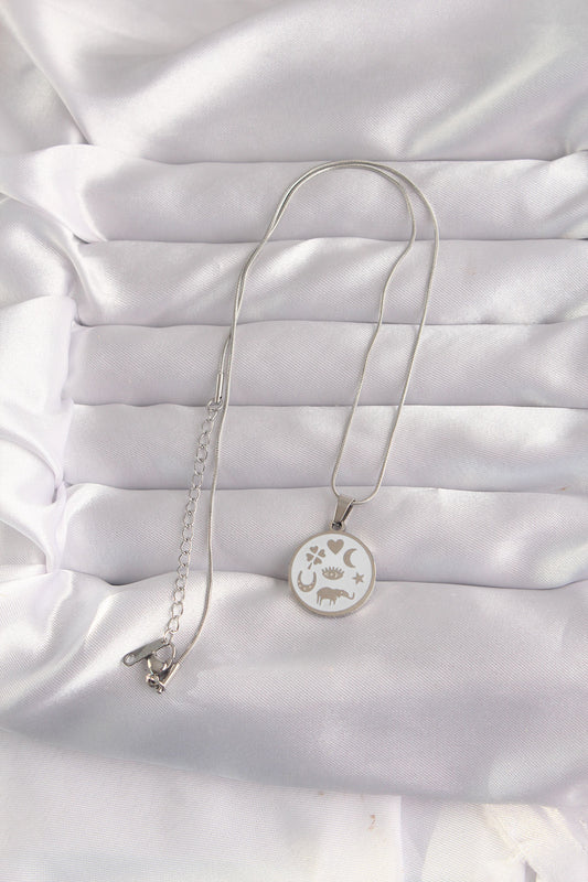 316L Steel Silver Color White Enamel Mixed Figure Tarot Necklace