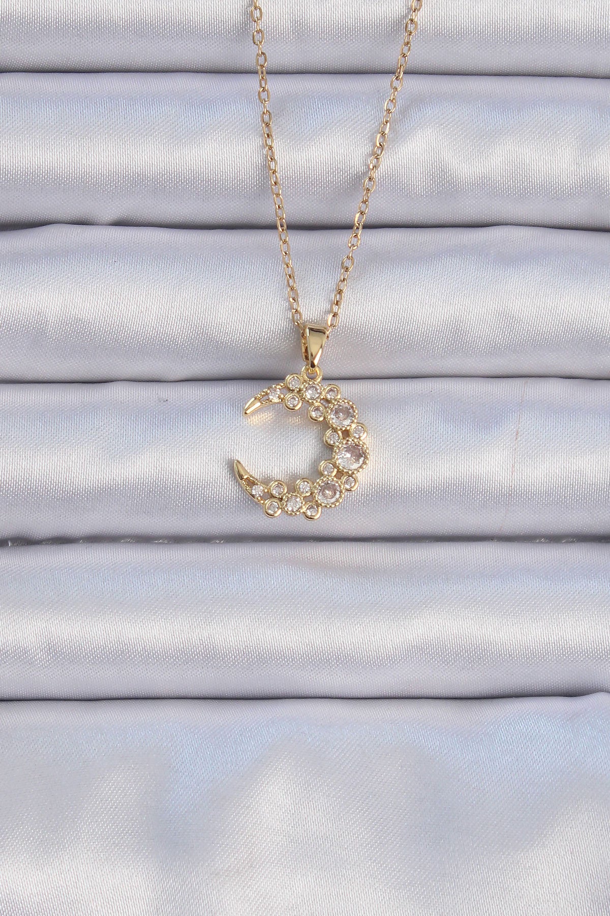 316L Steel Chain Gold Color Zircon Stone Moon Necklace