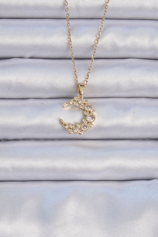316L Steel Chain Gold Color Zircon Stone Moon Necklace