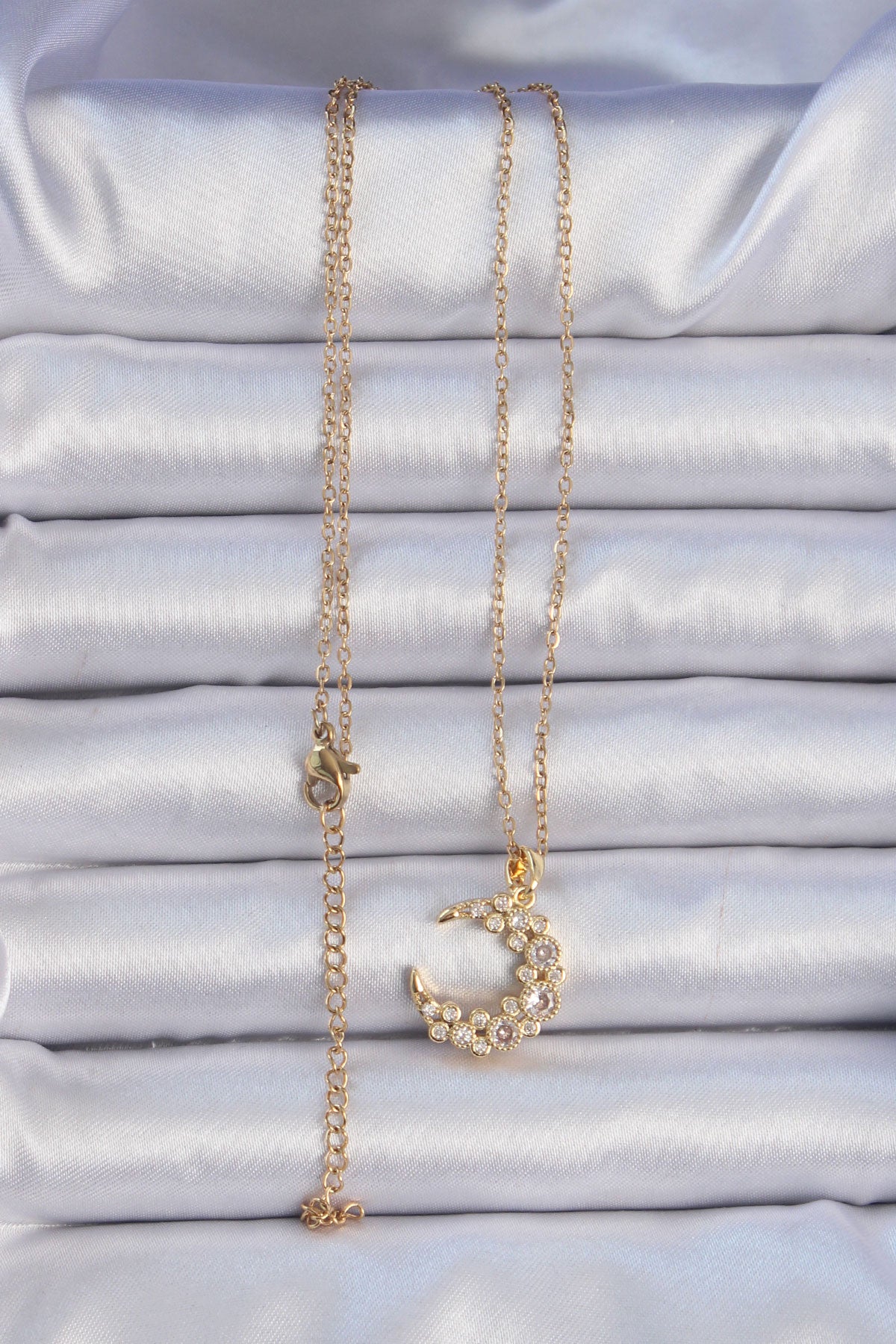 316L Steel Chain Gold Color Zircon Stone Moon Necklace