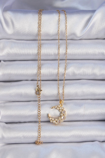 316L Steel Chain Gold Color Zircon Stone Moon Necklace