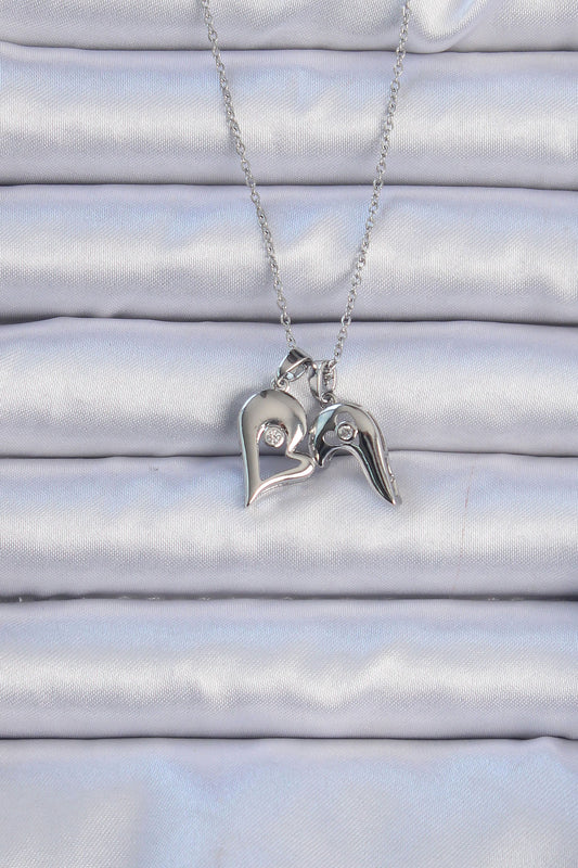 316L Steel Chain Silver Color Zircon Stone Magnetic Heart Necklace